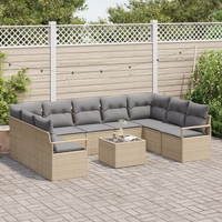 Set Divano da Giardino 10 Pezzi con Cuscini in Rattan Polyrattan Nero