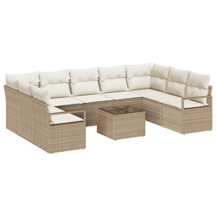 Set di divani da giardino  con cuscini marrone in polyrattan - 10 pezzi