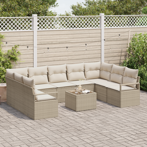 Set di divani da giardino  con cuscini marrone in polyrattan - 10 pezzi