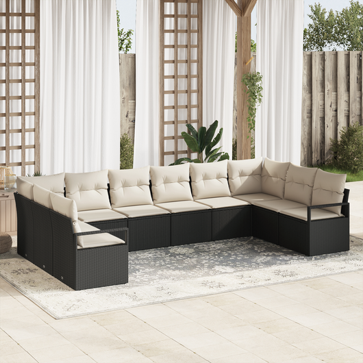 Set da giardino  da 10 pezzi con cuscini Nero Polyrattan