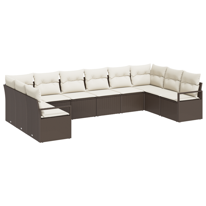 Set di divani da giardino  10 pezzi con cuscini marrone polyrattan