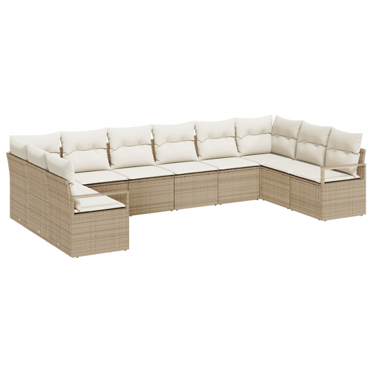 Set di divani da giardino a 10 pezzi con cuscini beige in polirattan
