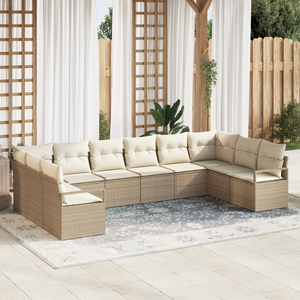 Set di divani da giardino a 10 pezzi con cuscini beige in polirattan