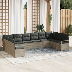 Set Divano da Giardino  da 10 Pezzi con Cuscini Grigio Chiaro Rattan