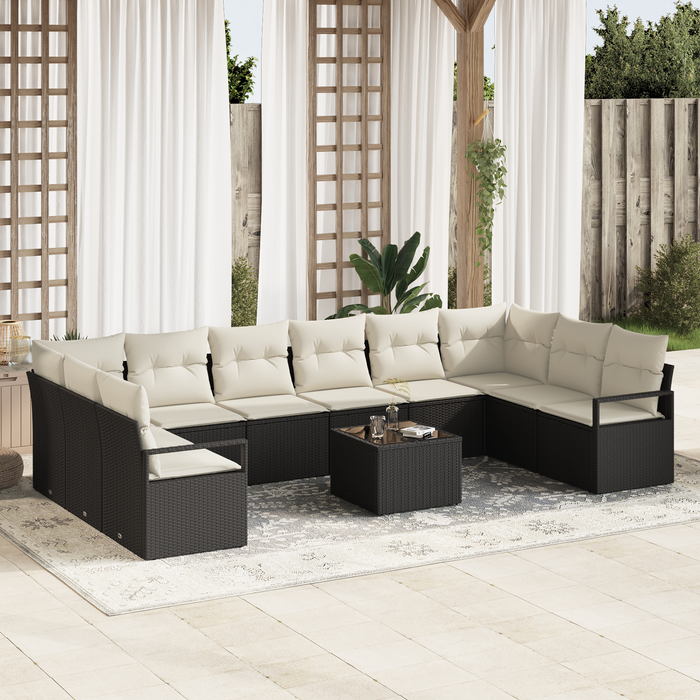 Set di Divano da Giardino  da 10 Pezzi con Cuscini Marrone in Rattan Sintetico