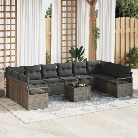 Set Divano Giardino 10 Pezzi con Cuscini Neri in Polyrattan