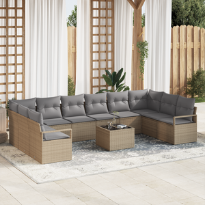 Set Divano da Giardino  11 Pezzi con Cuscini Nero Polyrattan
