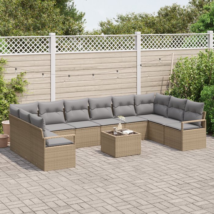 Set Divano da Giardino  11 Pezzi con Cuscini Nero Polyrattan