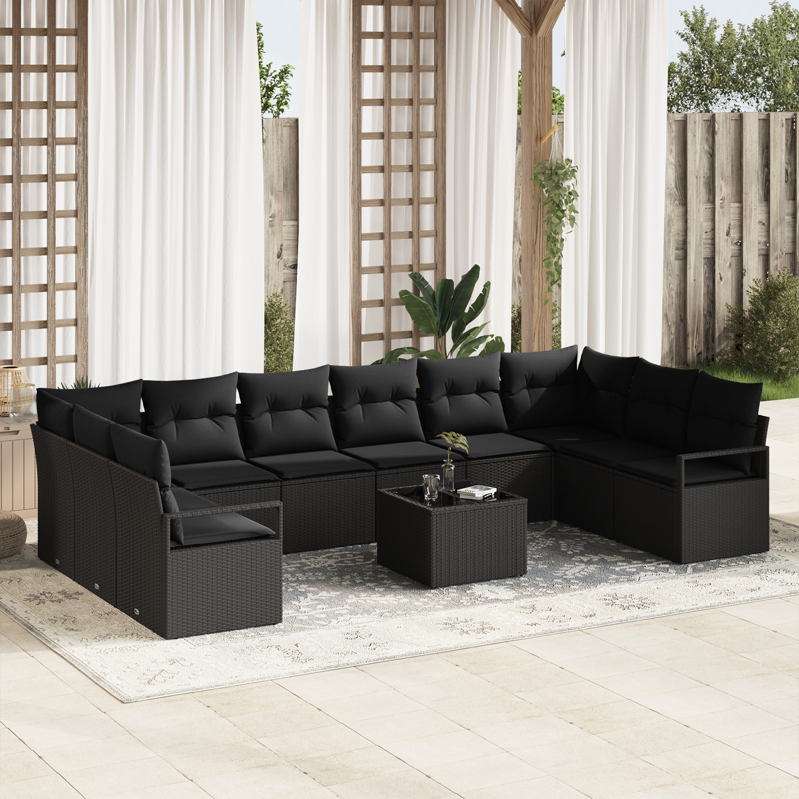 Set di Divani da Giardino  a 11 Pezzi con Cuscini Beige in Polyrattan