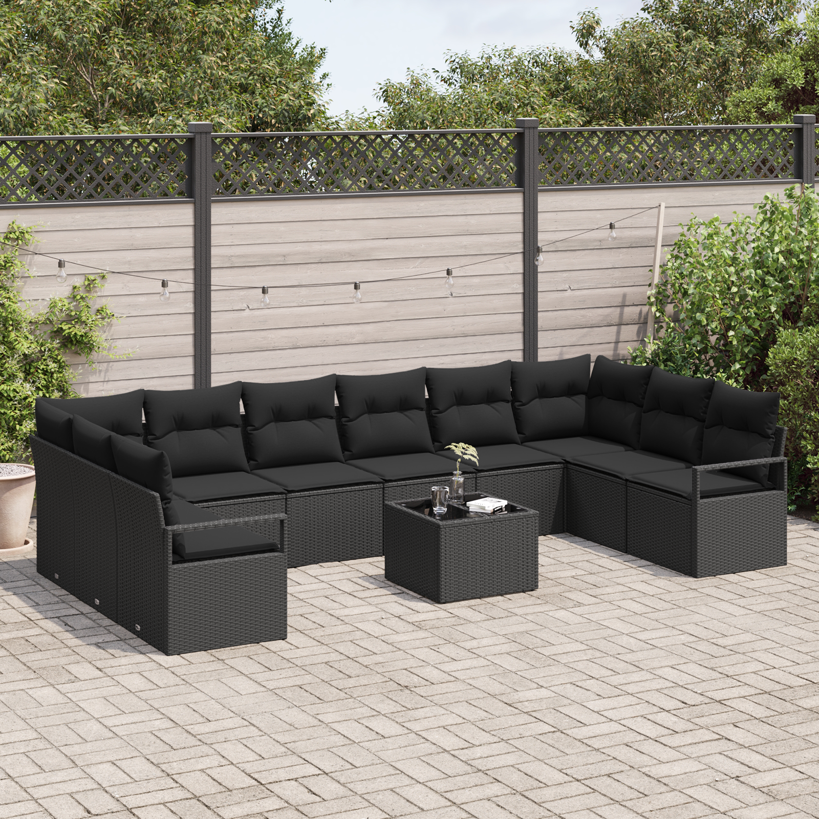 Set di Divani da Giardino  a 11 Pezzi con Cuscini Beige in Polyrattan