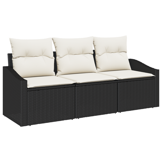 Set di Divani da Giardino 3 Pezzi con Cuscini Rattan Polyrattan Nero