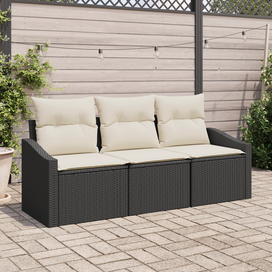 Set di Divani da Giardino 3 Pezzi con Cuscini Rattan Polyrattan Nero