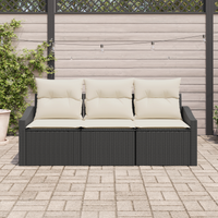 Set di Divani da Giardino 3 Pezzi con Cuscini Rattan Polyrattan Nero