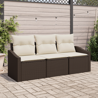 Set di Divani da Giardino 3 Pezzi con Cuscini Marrone in Rattan Sintetico