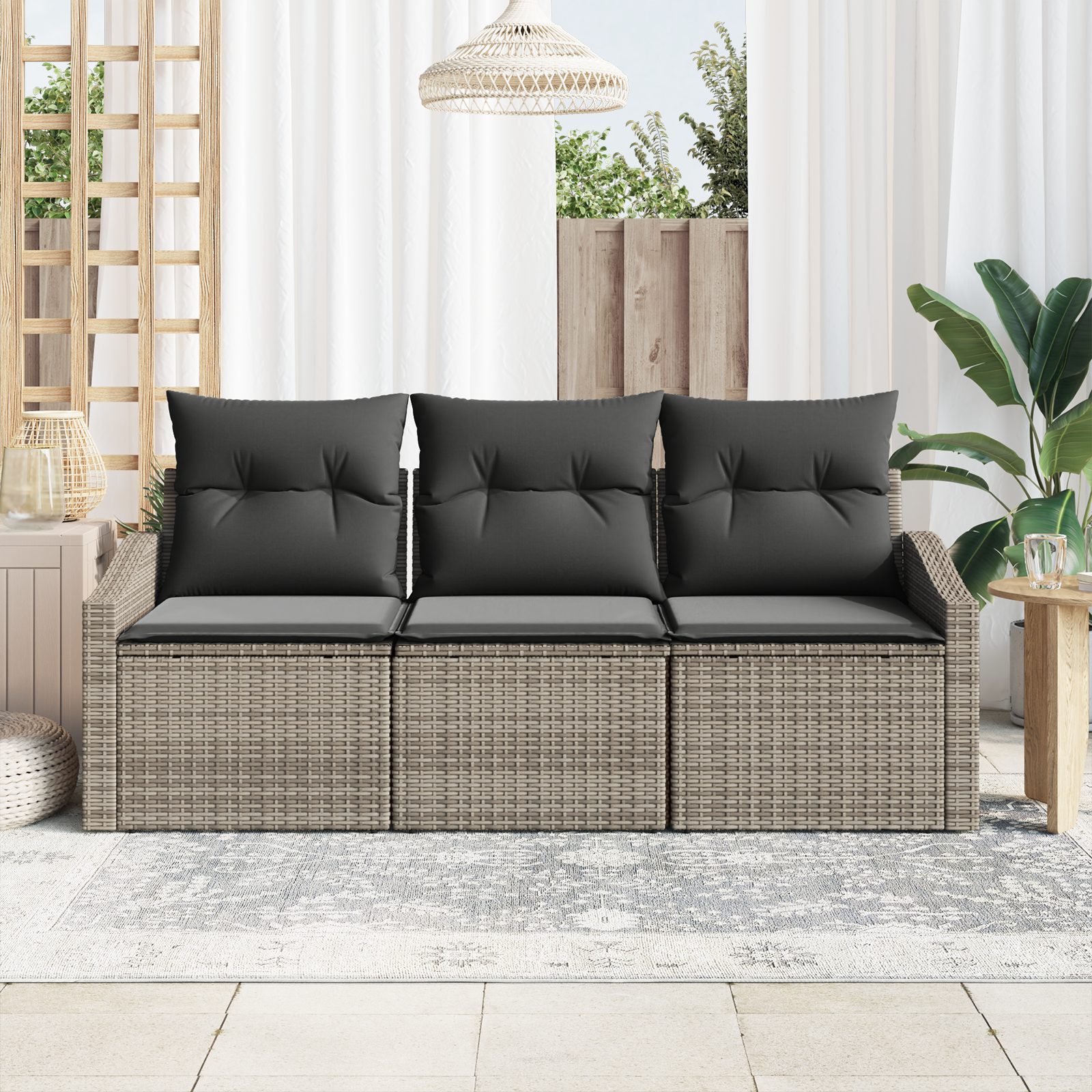 Set di Divani da Giardino da 3 Pezzi con Cuscini Grigio Polyrattan