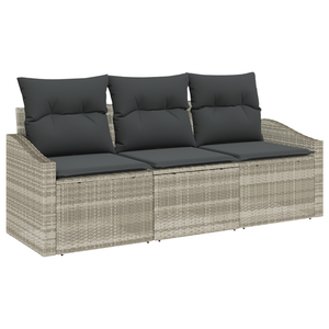 Set di Divani da Giardino in 3 Pezzi con Cuscini Grigio Chiaro Polyrattan