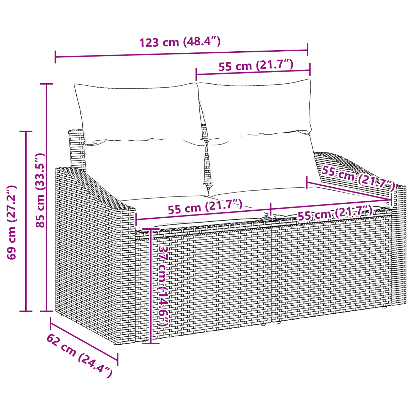 Set Divano da Giardino 5 Pezzi con Cuscini Neri in Rattan Sintetico