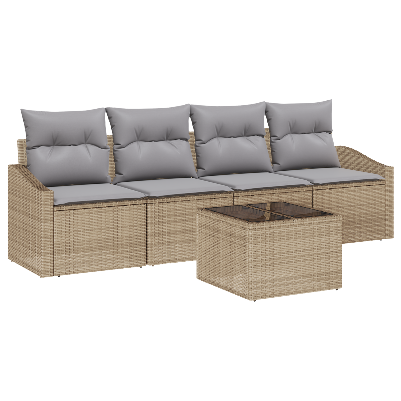 Set Divano da Giardino 5 Pezzi con Cuscini Beige in Polyrattan
