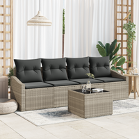 Set Divano Giardino 5 Pezzi con Cuscini Grigio Chiaro Rattan PE