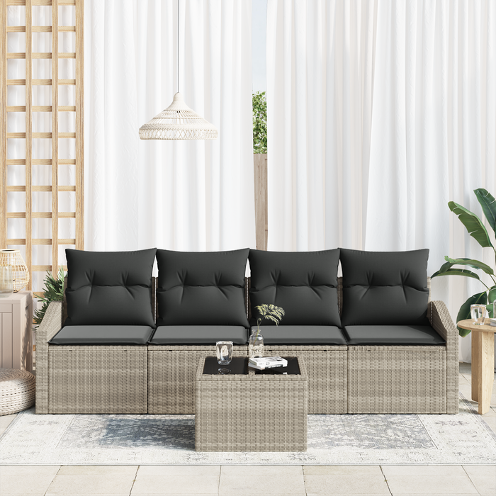 Set Divano Giardino 5 Pezzi con Cuscini Grigio Chiaro Rattan PE