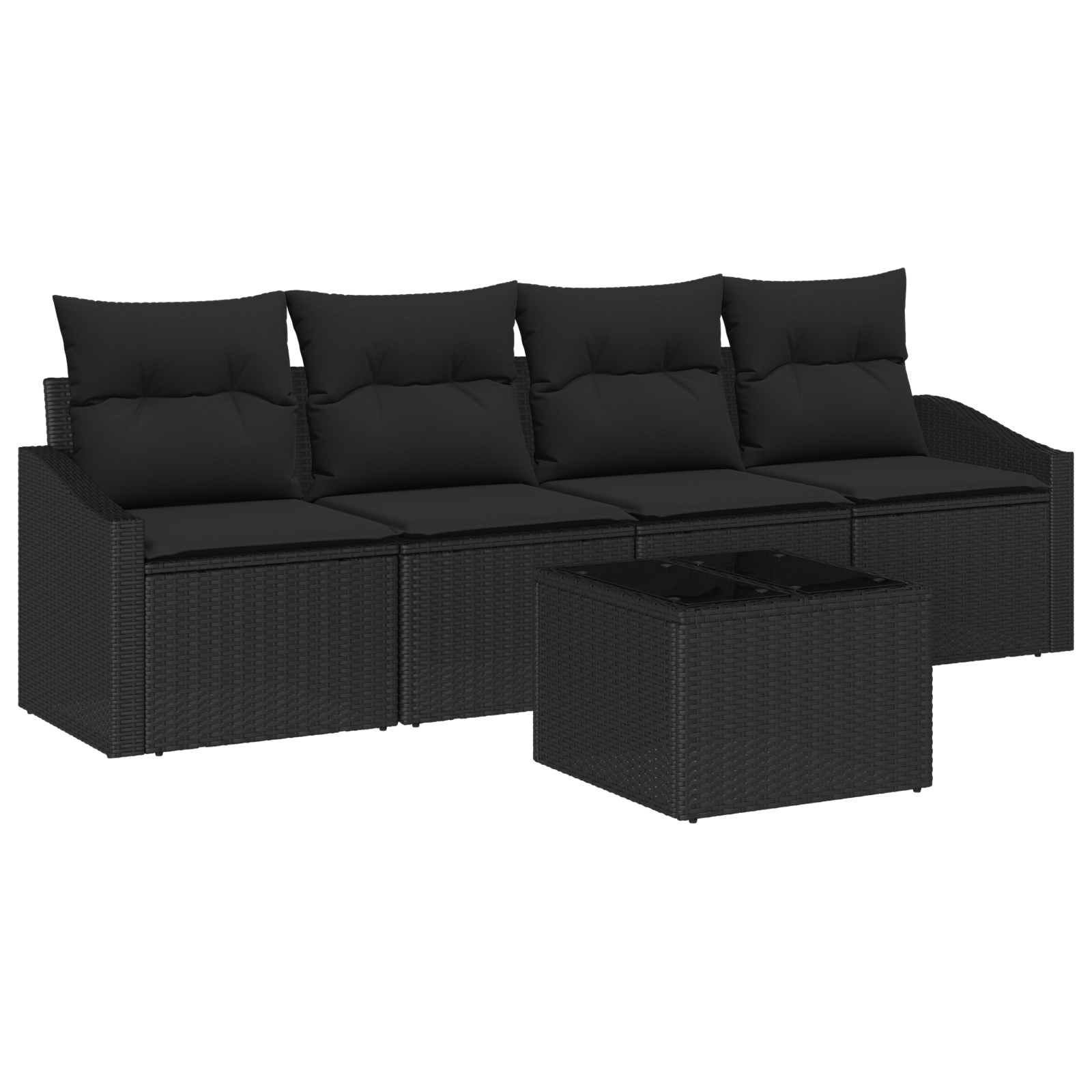 Set Divano da Giardino 5 Pezzi con Cuscini Nero Polyrattan