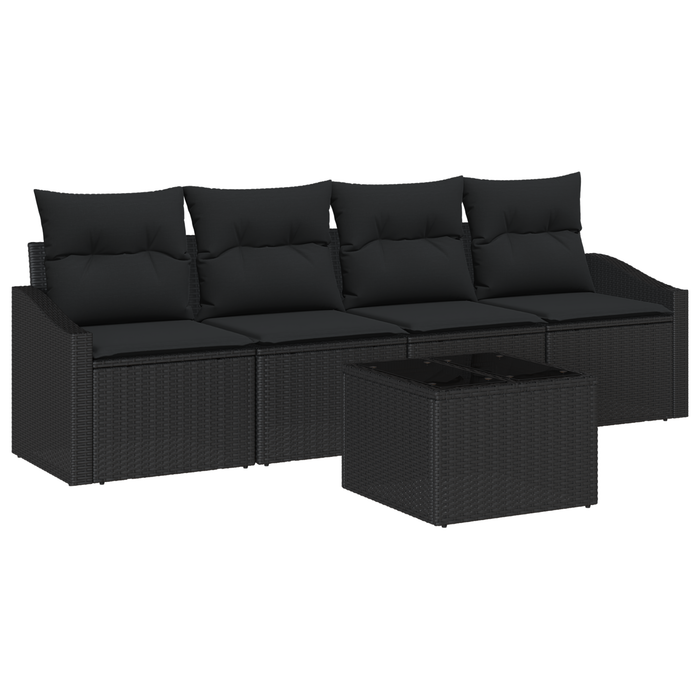 Set Divano da Giardino 5 Pezzi con Cuscini Nero Polyrattan
