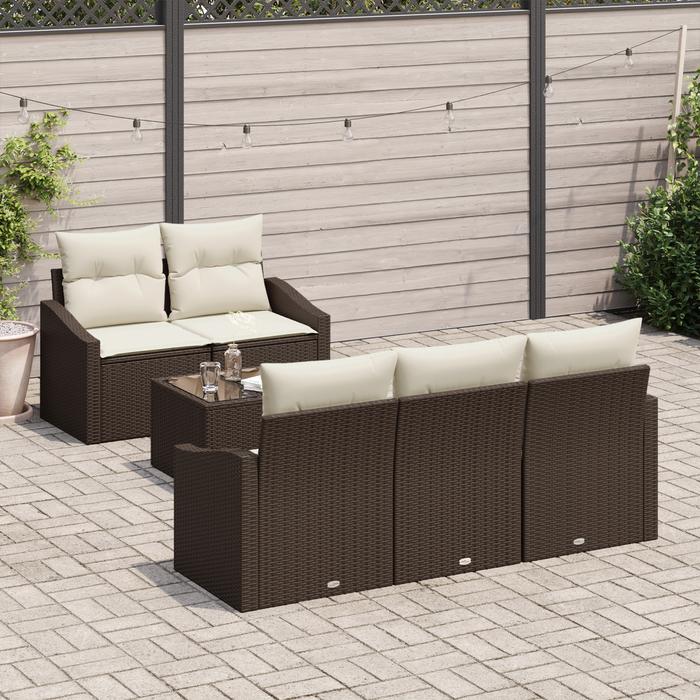 Set di Divani da Giardino in 6 Pezzi con Cuscini Marrone Polyrattan