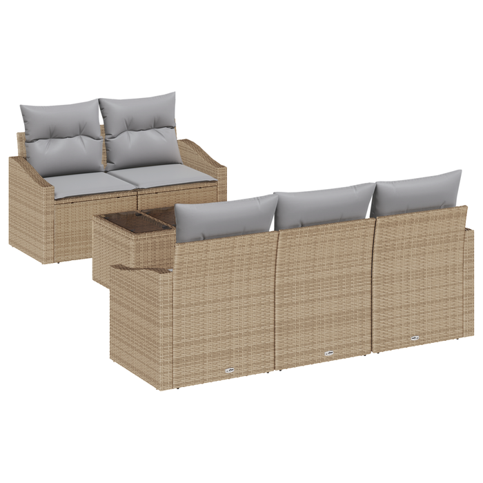 Set Divani Giardino 6 Pezzi con Cuscini Beige in Rattan Polimerico