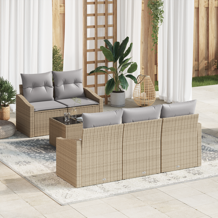 Set Divani Giardino 6 Pezzi con Cuscini Beige in Rattan Polimerico