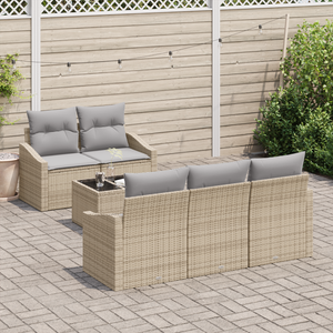 Set Divani Giardino 6 Pezzi con Cuscini Beige in Rattan Polimerico