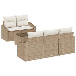 Set Divano da Giardino 6 Pezzi con Cuscini Beige Rattan Poliestere