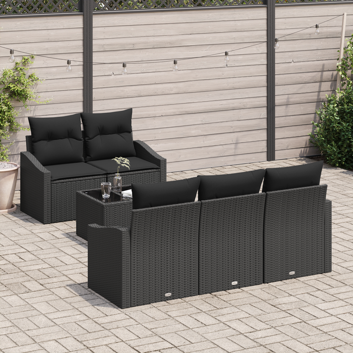 Set di Divani da Giardino con Cuscini Nero Polyrattan
