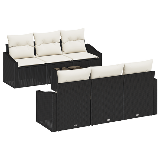 Set Divano da Giardino a 7 Pezzi con Cuscini Nero Polyrattan