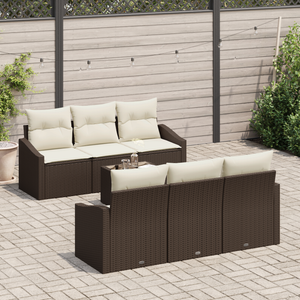 Set Divano da Giardino 7 Pezzi con Cuscini Marrone Polirattan