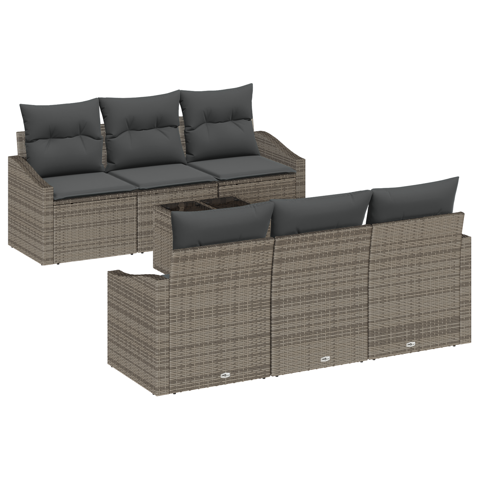 Set da Giardino 7 Pezzi con Cuscini Grigio in Rattan Sintetico