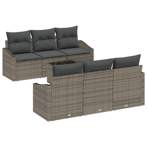 Set da Giardino 7 Pezzi con Cuscini Grigio in Rattan Sintetico