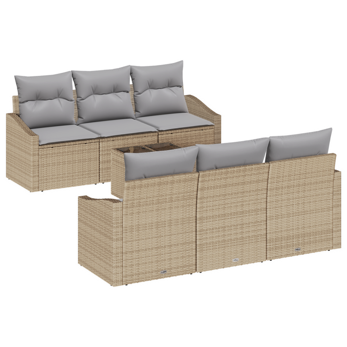 Set Divano da Giardino a 7 Pezzi con Cuscini Beige Polyrattan
