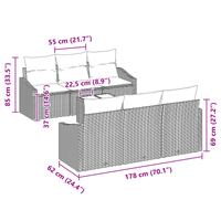 Set Divano da Giardino a 7 Pezzi con Cuscini Beige Polyrattan