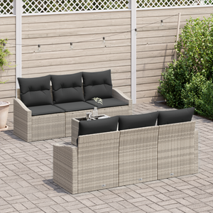 Set Divano da Giardino 7 Pezzi con Cuscini Grigio Chiaro Polyrattan