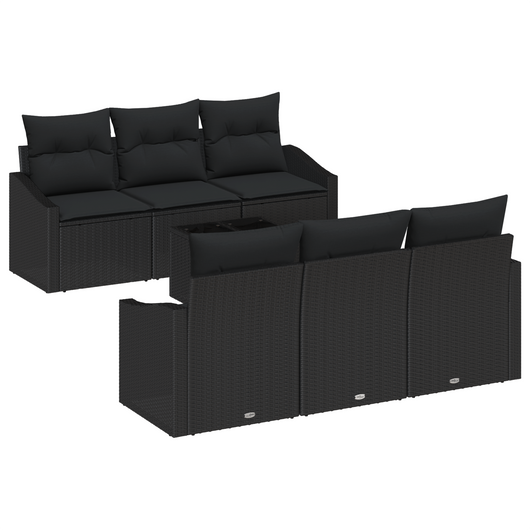 Set Divano da Giardino da 7 Pezzi con Cuscini Nero Polyrattan