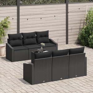 Set Divano da Giardino da 7 Pezzi con Cuscini Nero Polyrattan