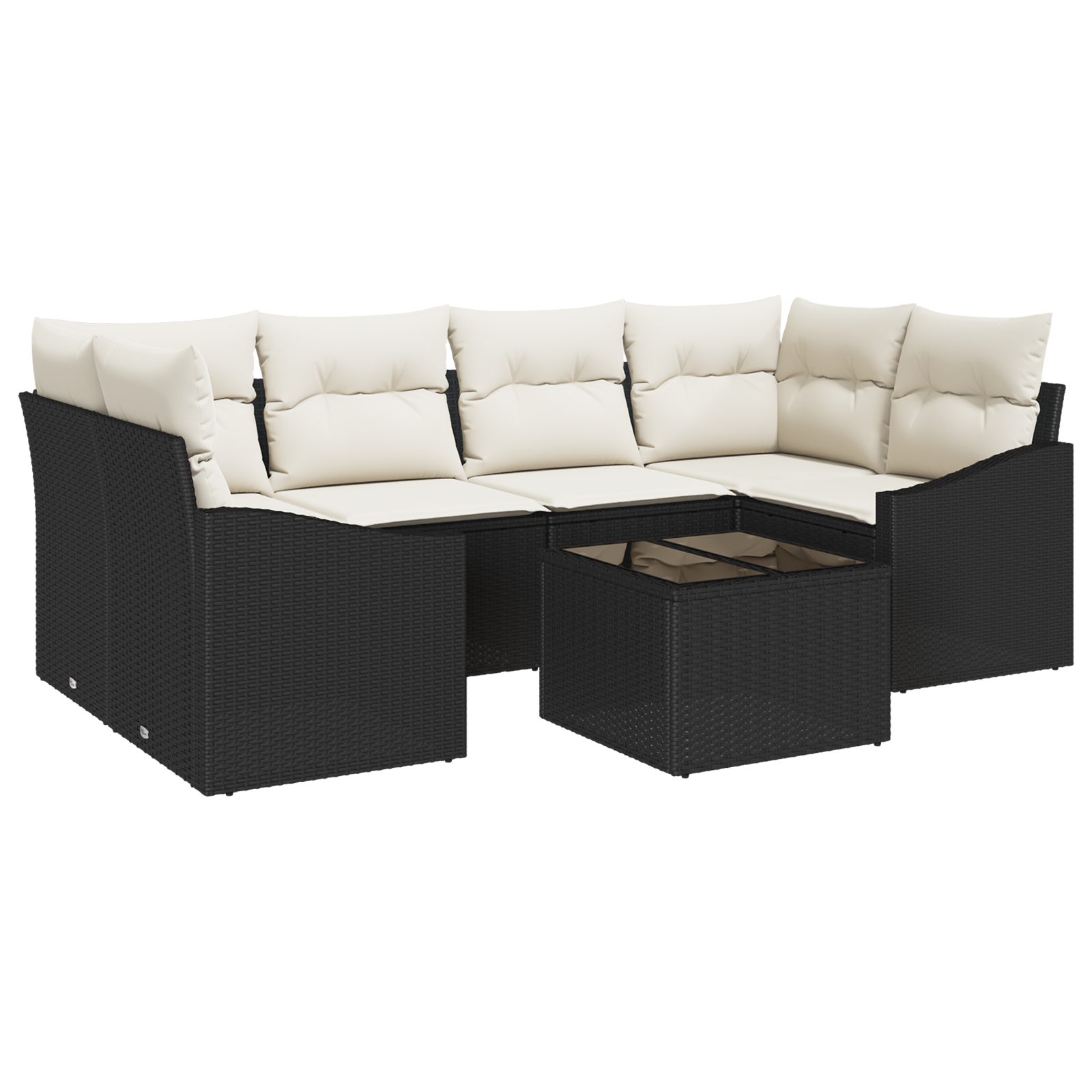 Set Divano Giardino da 7 Pezzi con Cuscini Rattan Nero in Polyrattan