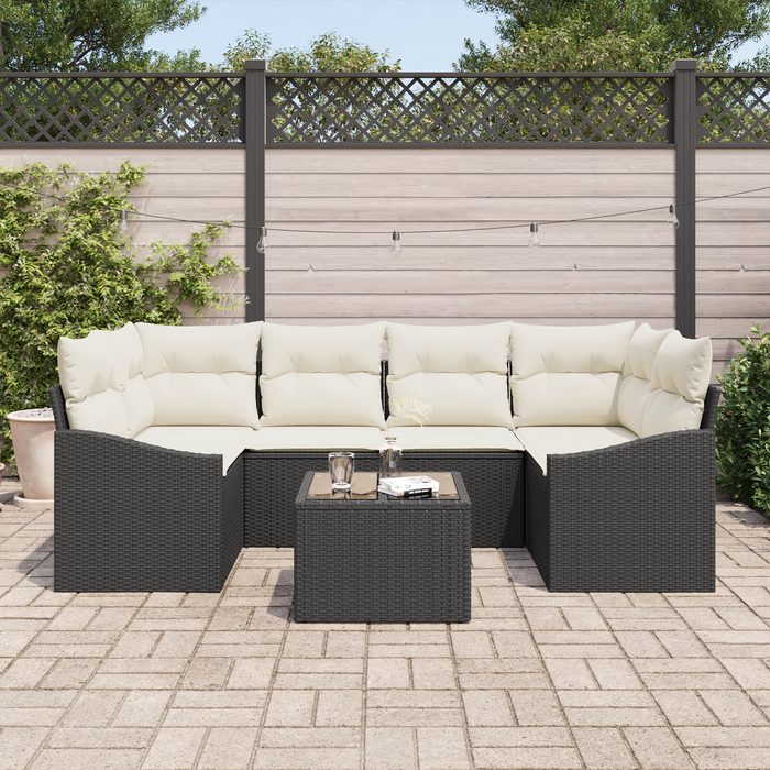 Set Divano Giardino da 7 Pezzi con Cuscini Rattan Nero in Polyrattan