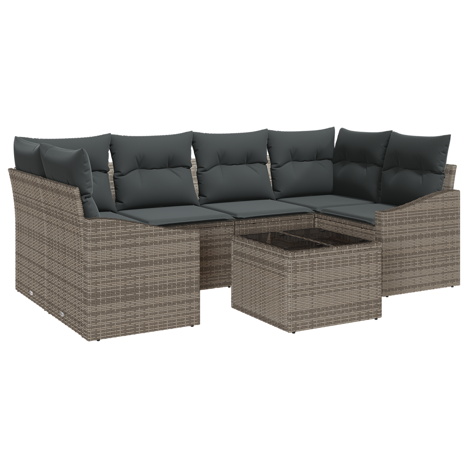 Set di divani da giardino 7 pezzi con cuscini grigio polyrattan