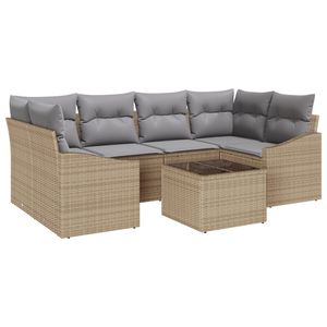 Set Divano Giardino 7 Pezzi con Cuscini Beige Polyrattan