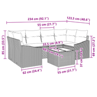 Set Divano Giardino 7 Pezzi con Cuscini Beige Polyrattan