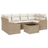 Set di divano da giardino 7 pezzi con cuscini Beige in Rattan sintetico