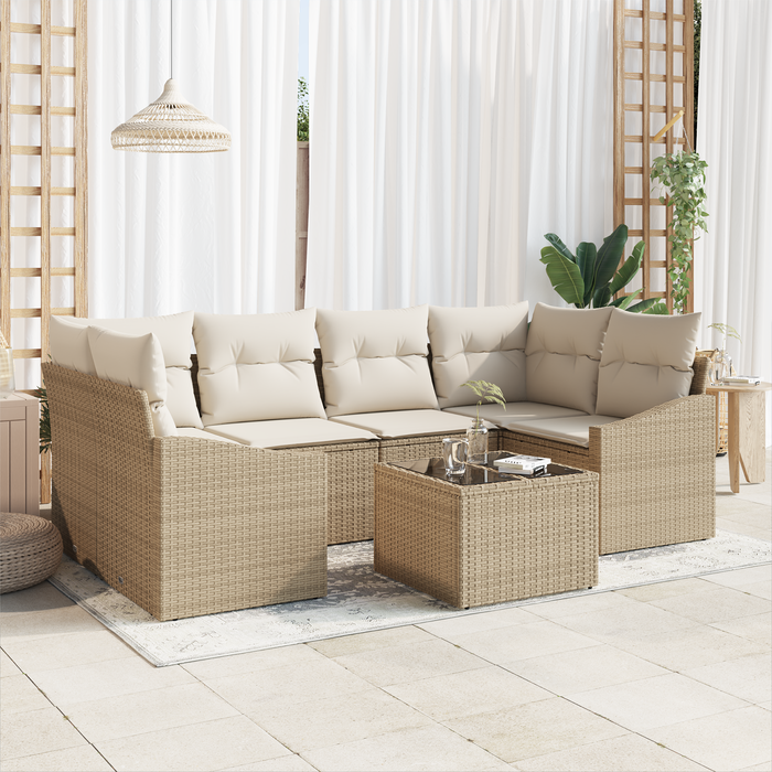 Set di divano da giardino 7 pezzi con cuscini Beige in Rattan sintetico