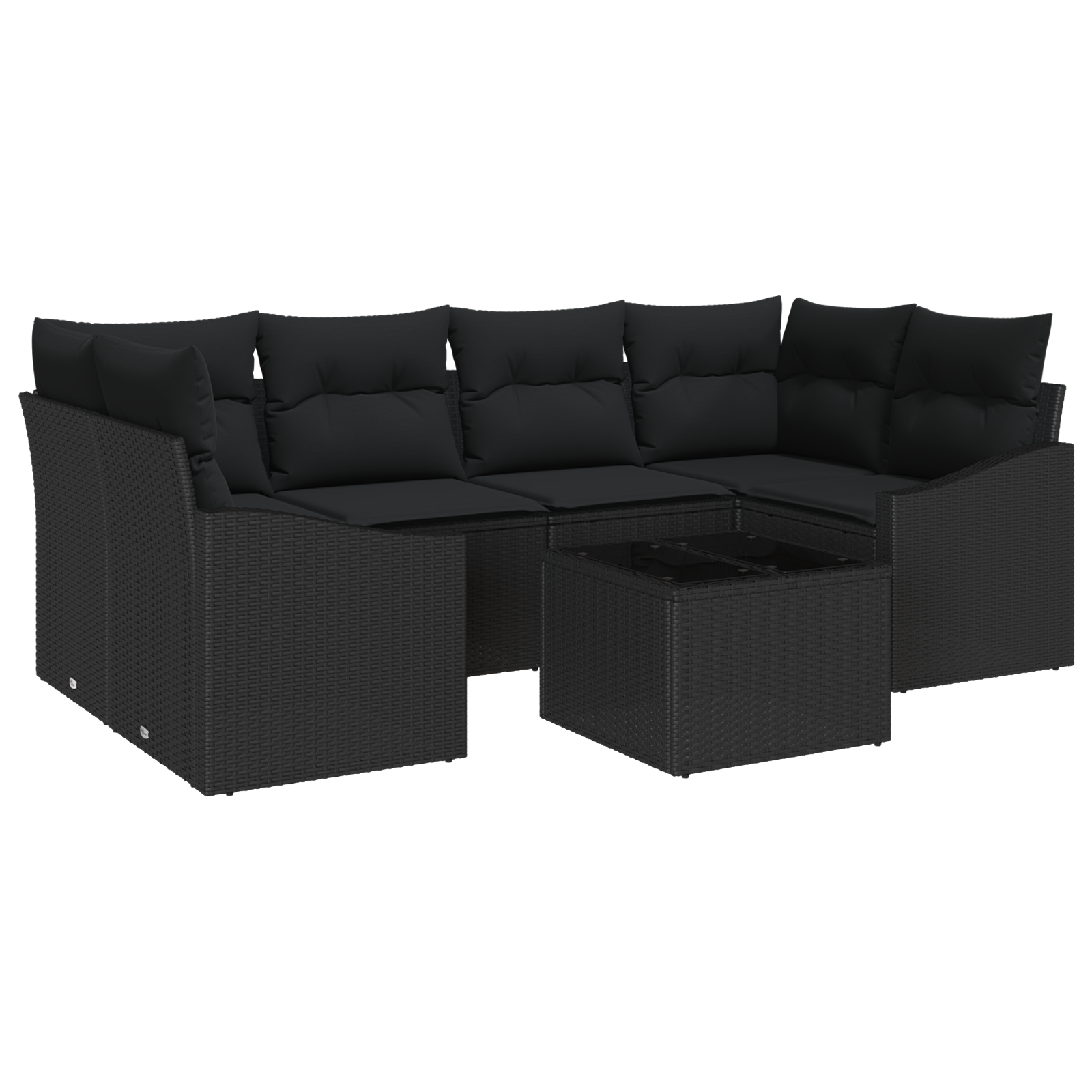 Set Divano da Giardino in 7 Pezzi con Cuscini Polyrattan Nero