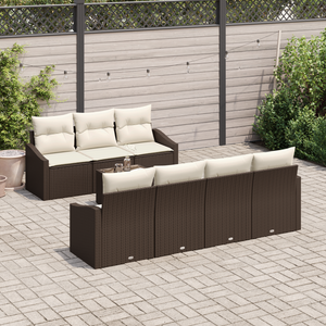 Set Divano Giardino 8 Pezzi con Cuscini Marrone Polirattan